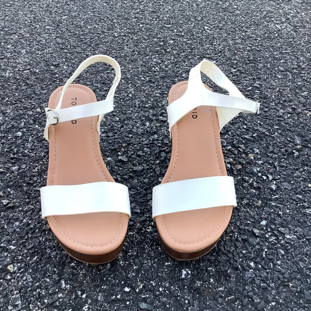 Torrid White Double Strap Wood Block Heel Platform Sandals Womens‎ 8W 12712491